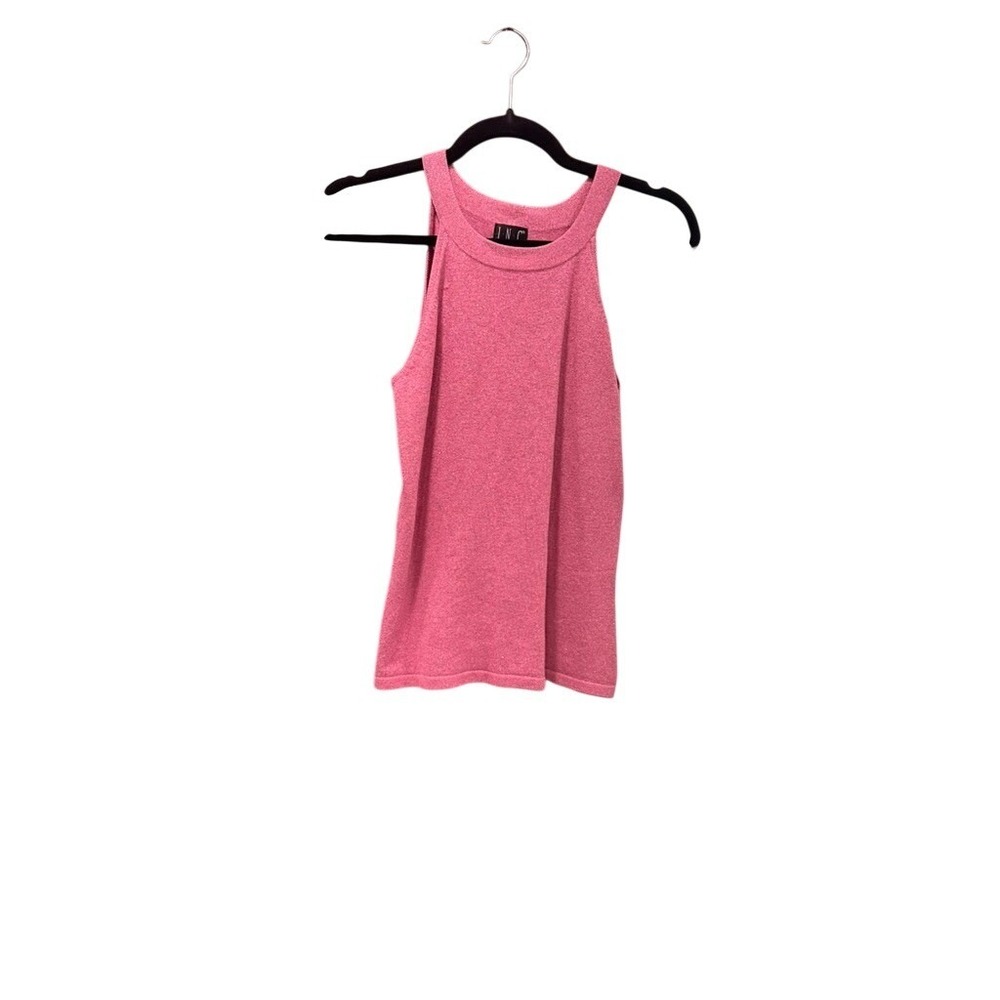 INC International Concepts Pink Metallic Knit Halter Tank Top Medium Shimmer